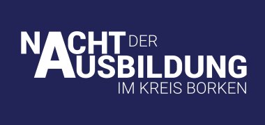 Logo der Veranstaltung „Nacht der Ausbildung im Kreis Borken“ mit weißem Schriftzug auf dunkelblauem Hintergrund.