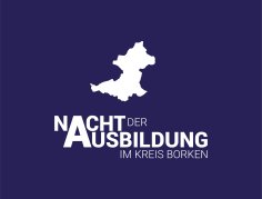 Logo der Veranstaltung „Nacht der Ausbildung im Kreis Borken“ mit weißem Schriftzug auf dunkelblauem Hintergrund.