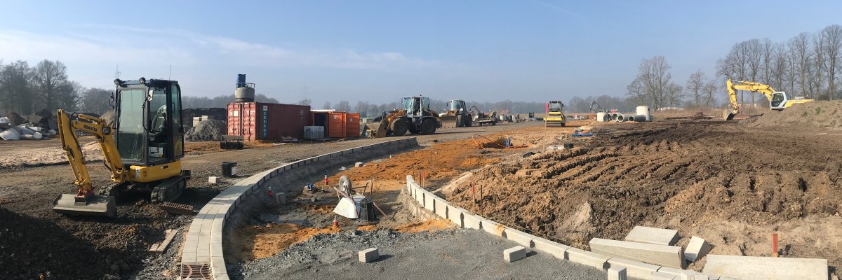 Das Bild zeigt die Bauarbeiten des neuen Gewerbegebietes "An der Eßseite".